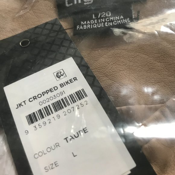 City Chic Faux Leather Crop Biker Jacket Taupe Plus Size - Picture 12 of 13